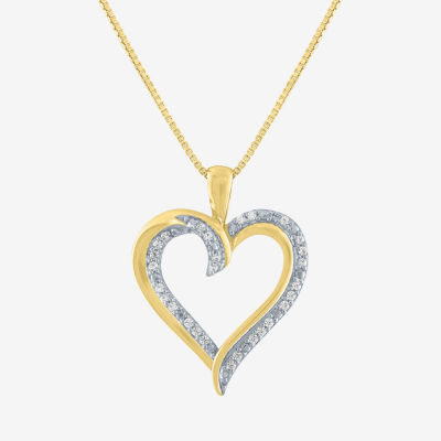 (G-H / Si2-I1) Womens 1/10 CT. T.W. Lab Grown White Diamond 14K Gold Over Silver Sterling Silver Heart Pendant Necklace