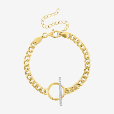 Diamond Addiction (G-H / Si2-I1) 14K Gold Over Silver Sterling Silver 8 Inch Curb Circle Chain Bracelet
