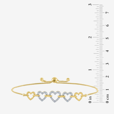 (G-H / Si2-I1) 1/10 CT. T.W. Lab Grown White Diamond 14K Gold Over Silver Sterling Silver Heart Bolo Bracelet