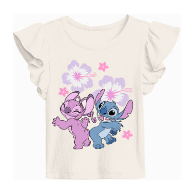 Disney Collection Little & Big Girls Crew Neck Short Sleeve Stitch Graphic T-Shirt