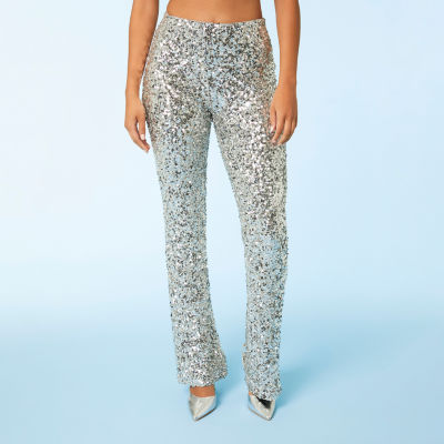 Forever 21-Juniors Sequin Womens High Rise Flare Pull-On Pants