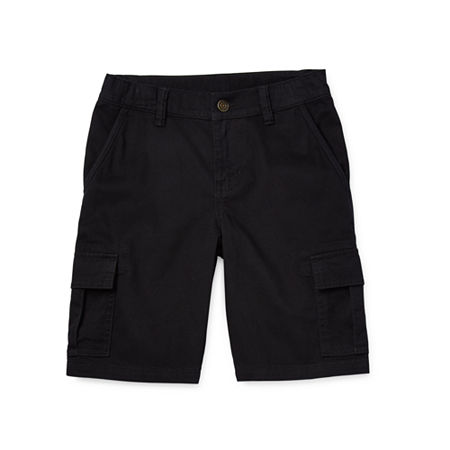 Thereabouts Little & Big Boys Stretch Fabric Adjustable Waist Cargo Short, 10 Husky, Black