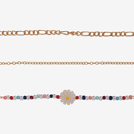 Arizona Gold Tone 3-pc. 9 Inch Link Flower Ankle Bracelet, One Size, Multiple Colors