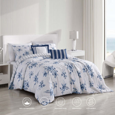 Laura Ashley Belinda Blue Cottage Rose Print Booms Reversible Comforter  Mini Set
