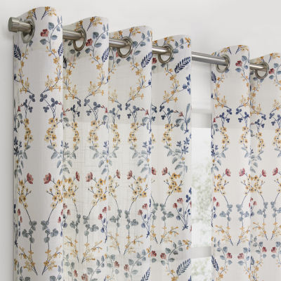 Fieldcrest Arden Vine Floral Print Sheer Grommet Top Single Curtain Panel