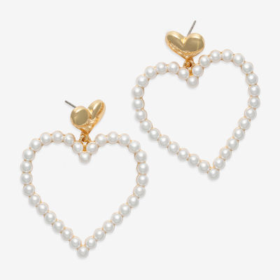 Bijoux Bar Gold Tone Simulated Pearl Heart Drop Earrings
