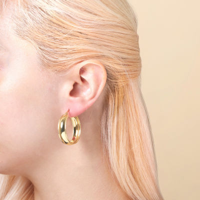 Silver Reflections Womens 24K Gold Over Brass 33mm Round Hoop Earrings