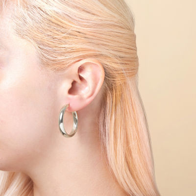 Silver Reflections Pure Silver Over Brass Hoop Earrings