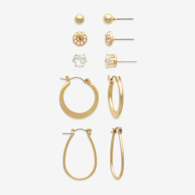 Mixit Womens Simulated Pearl Heart Round Hypoallergenic 5 Pair Earring Set