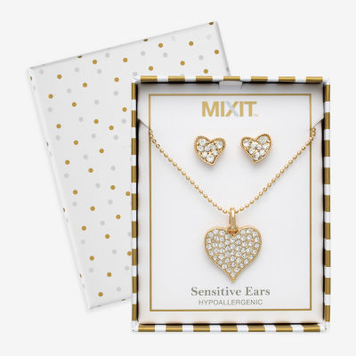 Mixit Womens Stainless Steel Heart Hypoallergenic 2-pc. Jewelry Set