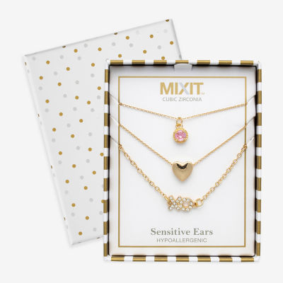 Mixit Womens Cubic Zirconia Heart Hypoallergenic 3-pc. Necklace Set