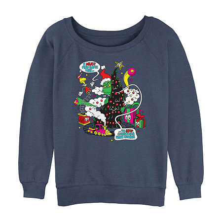 Juniors Dr. Seuss Find A Way Womens Crew Neck Long Sleeve Grinch Graphic T-Shirt, Small, Blue