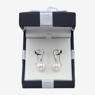 Womens Genuine White Cultured Freshwater Pearl Sterling Silver Drop Earrings