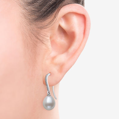 Womens Genuine White Cultured Freshwater Pearl Sterling Silver Drop Earrings