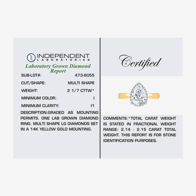 (I / I1) Womens 2 1/7 Ct. T.W. Lab Grown White Diamond 14K Gold Pear Halo Engagement Ring