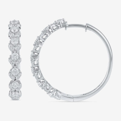 Womens 1 CT. T.W. Lab Grown White Diamond Sterling Silver 24.9mm Hoop Earrings