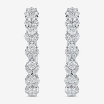 Womens 1 CT. T.W. Lab Grown White Diamond Sterling Silver 24.9mm Hoop Earrings