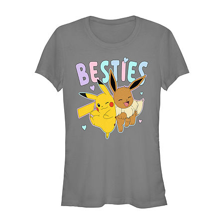 Juniors Besties Pikachu And Eevee Tee Womens Crew Neck Short Sleeve Pokeman Graphic T-Shirt, Medium, Black