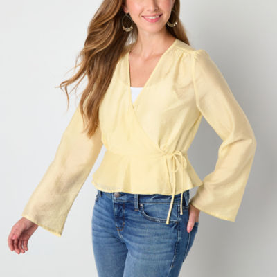 View 1 of a.n.a Womens V Neck Long Sleeve Peplum Top S