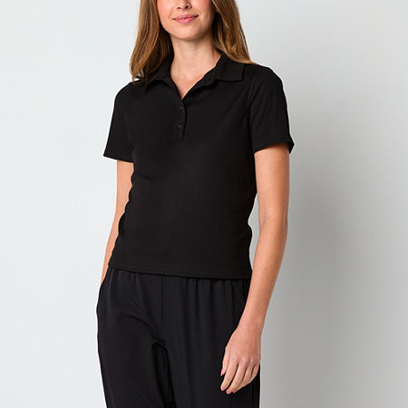 Stylus Womens Short Sleeve Polo Shirt, Small, Black