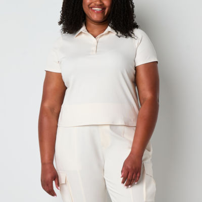 Stylus Womens Plus Short Sleeve Rib Polo Shirt JCPenney