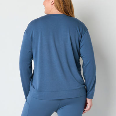 Xersion Womens Soft French Terry Crew Neck Long Sleeve Sweatshirt Plus