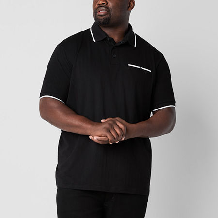 Shaquille O'Neal XLG Ribbed Big and Tall Mens Regular Fit Short Sleeve Pocket Polo Shirt, 4x-large, Black