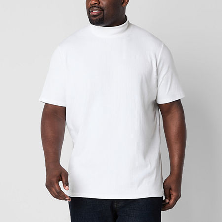Shaquille O'Neal XLG Ribbed Big and Tall Mens Mock Neck Short Sleeve T-Shirt, 2x-large Tall, White