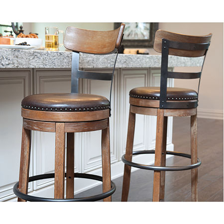 Signature Design By Ashley Pinnadel Upholstered Swivel Barstool, One Size, Brown