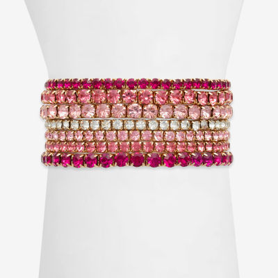 Bijoux Bar Gold Tone Womens 7-pc. Multi Color Glass Bracelet Set