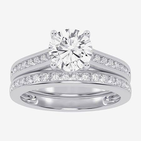 Modern Bride (f-g /vs2-si1) Womens 2 1/2 Ct. T.w. Lab Grown White Diamond 10k Gold Round Side Stone Bridal Set In Silver