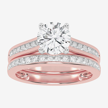Modern Bride (f-g /vs2-si1) Womens 2 1/2 Ct. T.w. Lab Grown White Diamond 10k Gold Round Side Stone Bridal Set In Pink