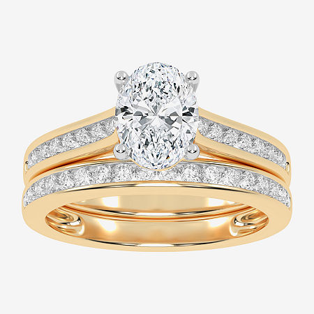 Modern Bride (f-g /vs2-si1) Womens 2 1/2 Ct. T.w. Lab Grown White Diamond 10k Gold Oval Side Stone Bridal Set In Yellow