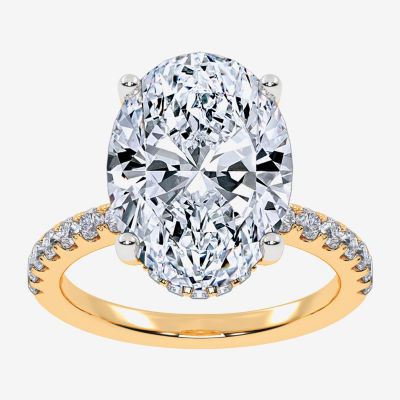 (F-G /Vs2-Si1) Womens 8 1/2 Ct. T.W. Lab Grown White Diamond 14K Gold Oval Side Stone Engagement Ring