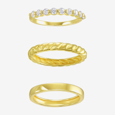 Silver Addiction Womens Cubic Zirconia 14K Gold Over Silver Round Ring Set