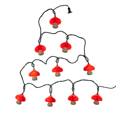 Kurt Adler 12' 10-Light Mushroom With Green Wire String Lights