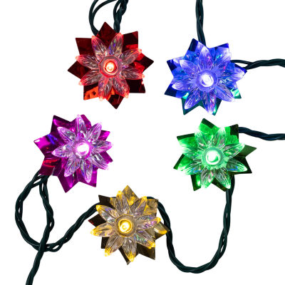 Kurt Adler 15.7' 20-Light Multicolor Led Clear Lotus Flower With Green Wire String Lights