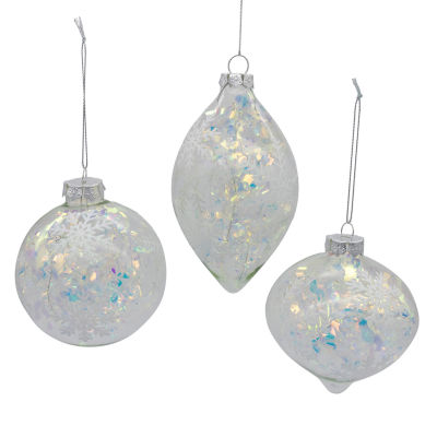 Kurt Adler 90mm Glass Iridescent Snowflake Ball Finial And Onion 3-pc. Christmas Ornament