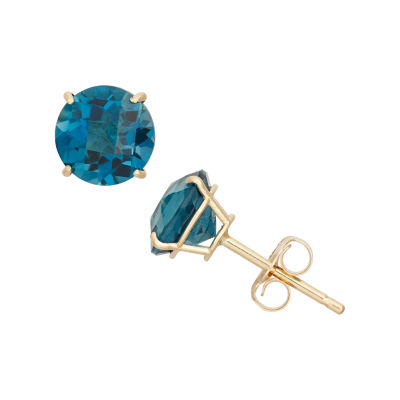 Genuine Blue Topaz 10K Gold 6mm Stud Earrings