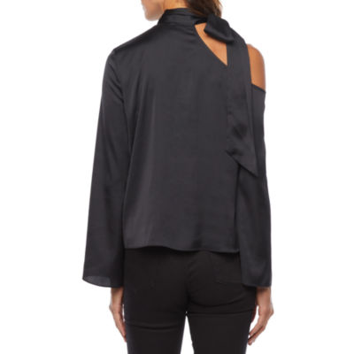 Worthington Womens Asymmetrical Neck Long Sleeve Blouse