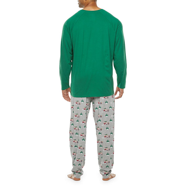 North Pole Trading Co. Christmas Camper Mens Crew Neck Long Sleeve 2-pc. Pant Pajama Set