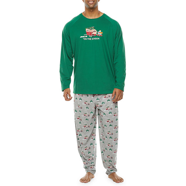 North Pole Trading Co. Christmas Camper Mens Crew Neck Long Sleeve 2-pc. Pant Pajama Set
