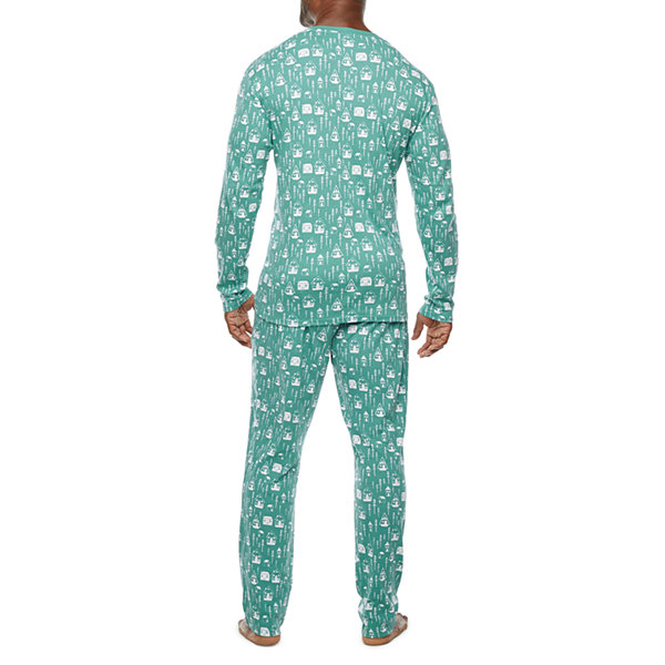 North Pole Trading Co. Nordic Village Mens Long Sleeve 2-pc. Pant Pajama Set
