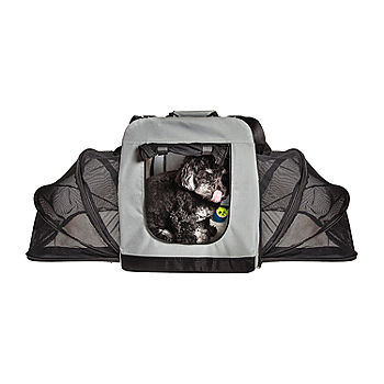 Pet Life Capacious Dual-Expandable Wire Folding Lightweight Collapsible Travel Pet Dog Crate - Khaki - Large