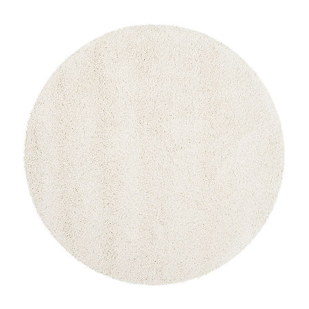 Safavieh Milan Collection Harper Solid Shag Indoor Round Area Rug, One Size, White