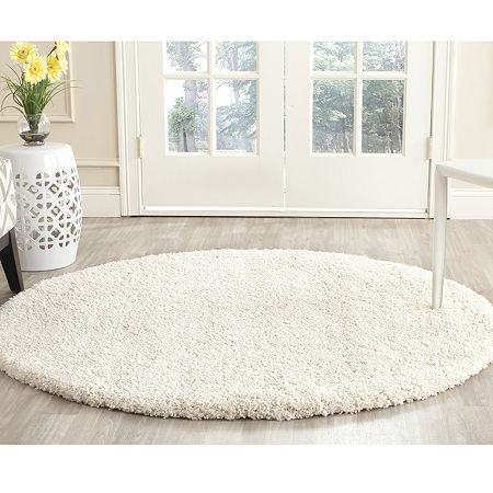 Safavieh Milan Collection Harper Solid Shag Indoor Round Area Rug, One Size, White