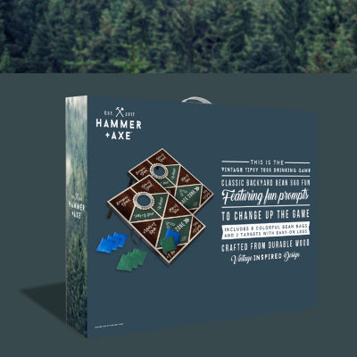 Hammer + Axe Vintage Tipsy Toss Drinking Game, Premium Wood Cornhole With 8 Bean Bags and Carrying Handles