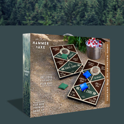 Hammer + Axe Vintage Tipsy Toss Drinking Game, Premium Wood Cornhole With 8 Bean Bags and Carrying Handles