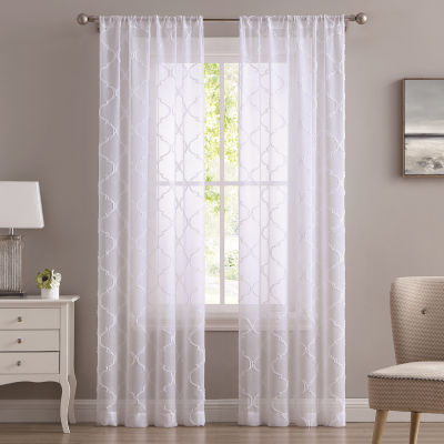 Laura Ashley Berwyn Rod Pocket Embroidered Sheer Set of 2 Curtain Panel