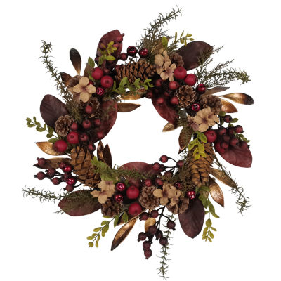 Kurt Adler Berries And Pinecone Burgundy Indoor Wreath